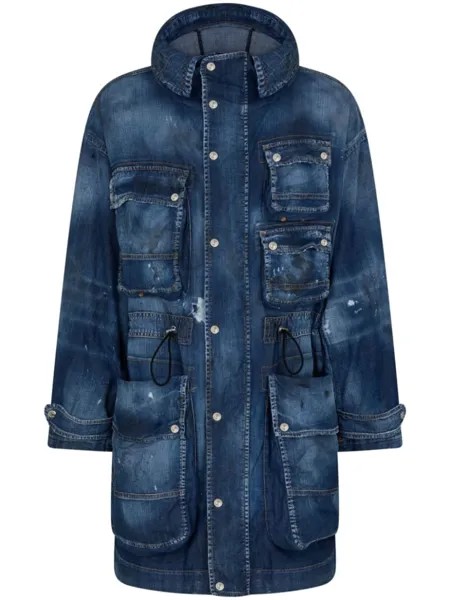 Dsquared2 тренч из денима с эффектом потертости, синий
