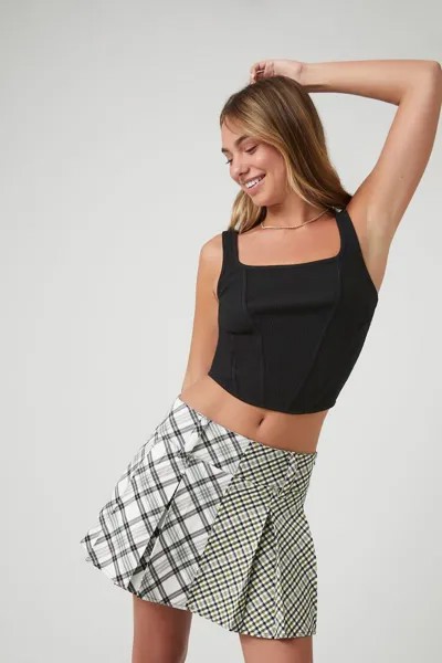 Мини-юбка в переработанную клетку со складками Forever 21, белый