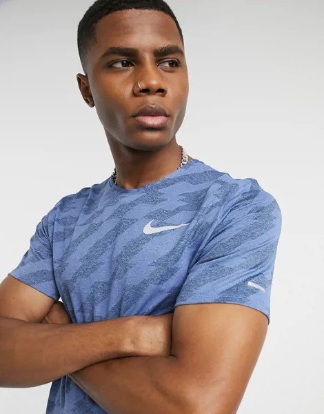 Голубая жаккардовая футболка Nike Running Miler-Темно-синий