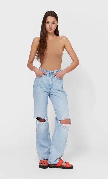 Stradivarius Боди Из Полиамида С Горловиной Халтер. Бежевый S