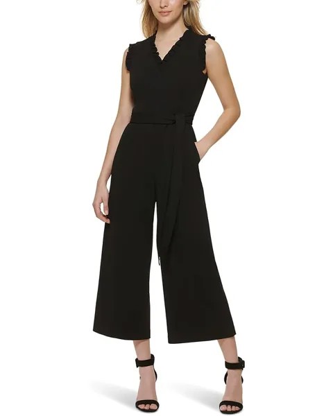 Платье Calvin Klein V-Neck Jumpsuit with Ruffle Trim, черный