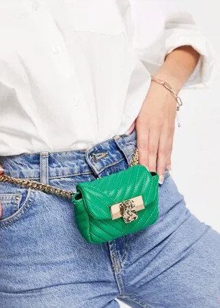 Миниатюрная стеганая сумка-кошелек на пояс зеленого цвета Topshop-Зеленый цвет