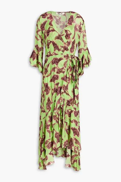 Платье миди из эластичной сетки с оборками и принтом Diane Von Furstenberg, цвет Leaf green