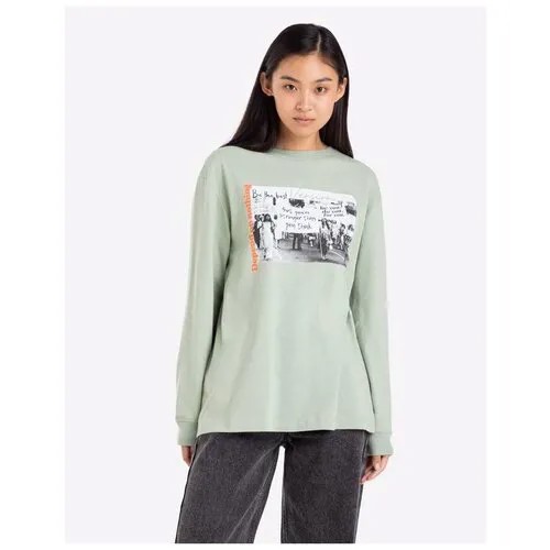 Мятный лонгслив oversize с фотопринтом Gloria Jeans