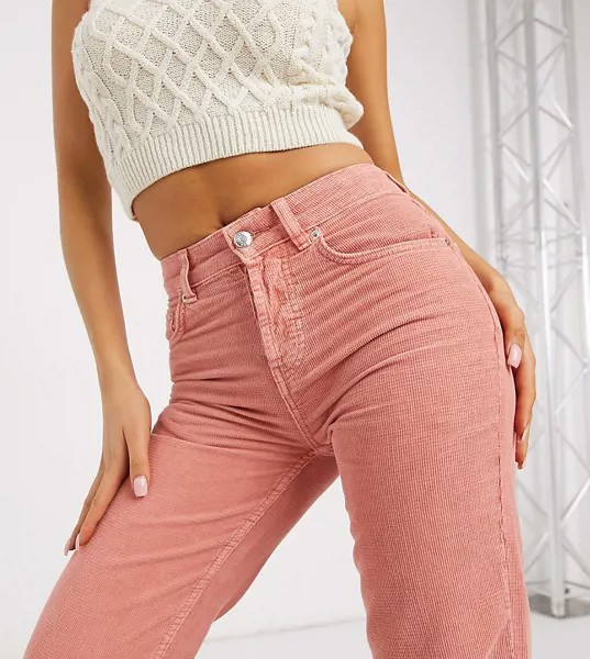 Прямые коралловые джинсы из вельвета с вафельной фактурой в стиле 90-х с классической талией ASOS DESIGN Petite-Розовый цвет