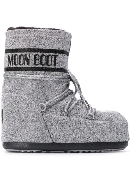 Moon Boot ботинки на шнуровке с блестками, серебристый