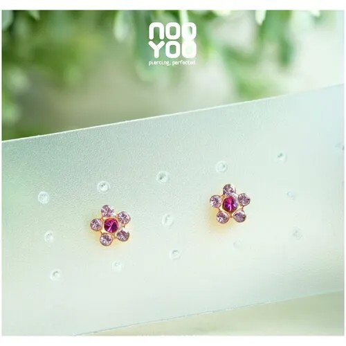 Серьги пусеты nooyoo, фианит, фуксия