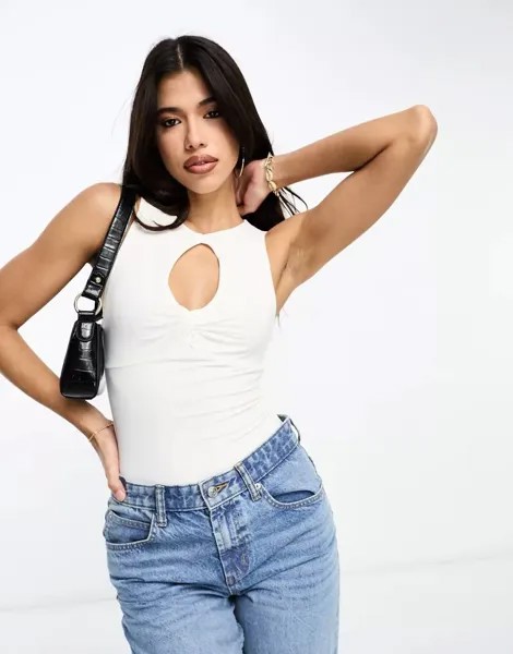 Белое двухслойное боди с вырезом-капля ASOS