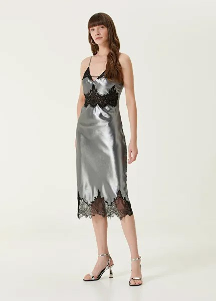 Серебряно-черное кружевное платье-миди AllSaints