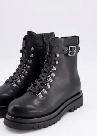 Черные ботинки с квадратным носком, на массивной подошве и шнуровке Truffle Collection-Черный цвет
