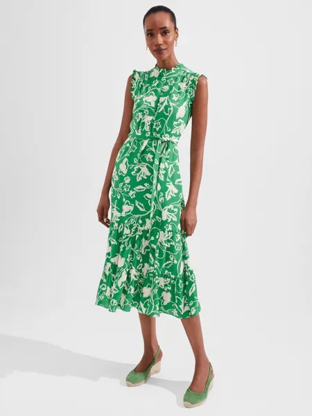Hobbs Elsa Petite Платье с цветочным принтом, зеленый/кремовый