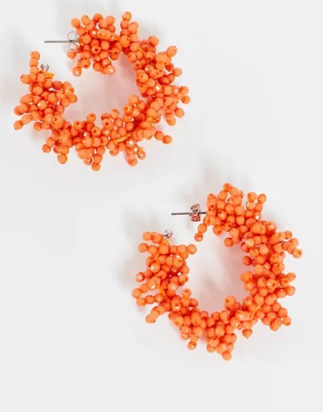 Оранжевые oversized серьги-кольца с бусинами Pieces-Оранжевый цвет