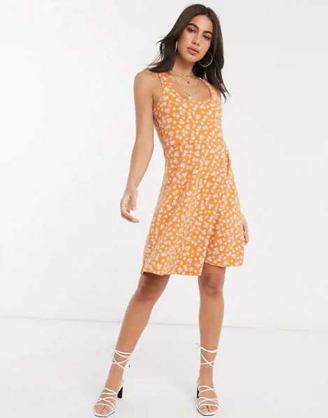 Короткое приталенное платье с цветочным принтом People Tree-Оранжевый цвет