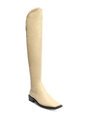 SCHUTZ Женские кожаные сапоги цвета слоновой кости Guily Up с квадратным носком на блочном каблуке 8.5