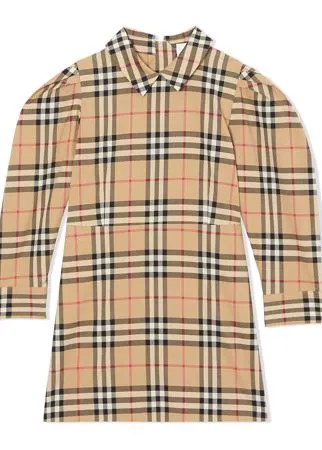 Burberry Kids клетчатое платье с пышными рукавами