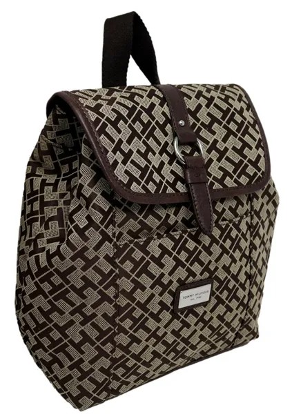НОВИНКА Tommy Hilfiger Женская коричневая ткань с принтом логотипа Маленький рюкзак Сумочка-кошелек