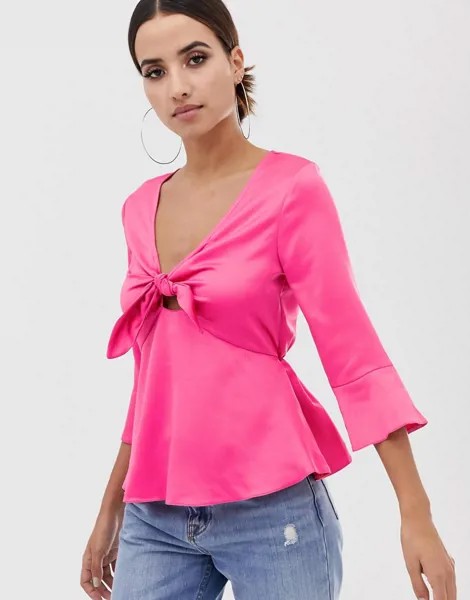 Блузка с завязкой спереди Lipsy-Розовый