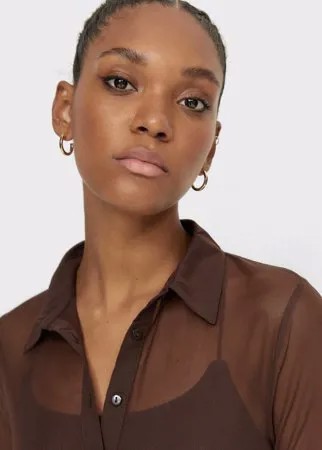 Stradivarius Рубашка Из Прозрачной Ткани Коричневый S