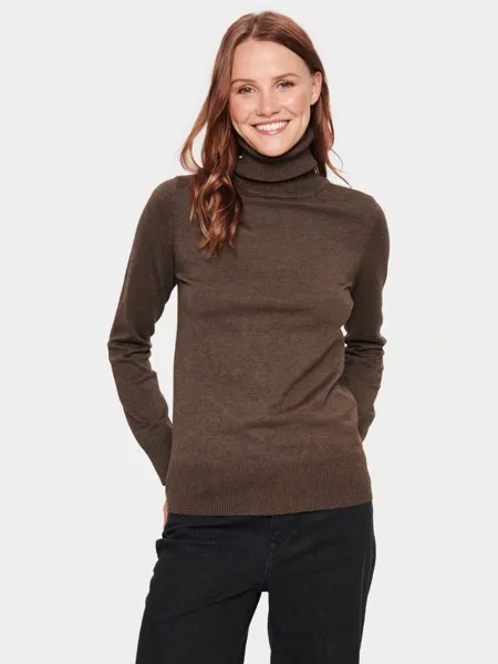 Джемпер-пуловер Mila с высоким воротником Saint Tropez, майор коричневый меланж