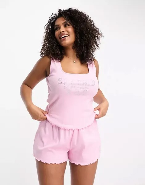 Розовый жилет и короткая пижама ASOS DESIGN Curve Bridal для подружки невесты «она сказала да»