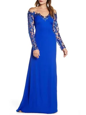 TADASHI SHOJI Женское синее вечернее платье в полный рост с длинными рукавами и открытыми плечами 10