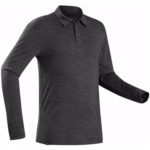 Рубашка-поло с дл. рукавами из шерсти мериноса для треккинга мужская TRAVEL 500, размер: S, цвет: Черный FORCLAZ Х Decathlon