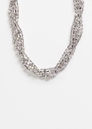 Серебристое ожерелье с крученым дизайном со стразами ASOS DESIGN-Серебристый