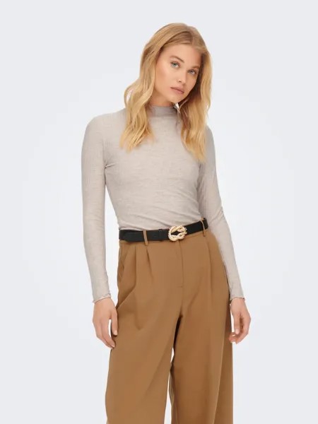 Футболка ONLY Dünnes Langarm Stehkragen Longsleeve ONLEMMA, бежевый