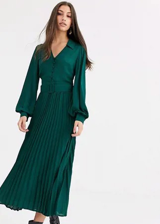 Платье-рубашка со складками Fashion Union Tall-Зеленый