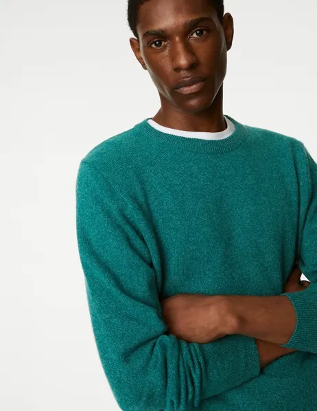 Джемпер из очень тонкой овечьей шерсти с круглым вырезом Marks & Spencer, изумруд