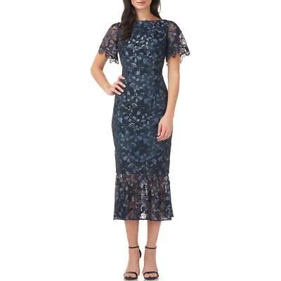 JS Collections Женское темно-синее кружевное вечернее платье миди с цветочным принтом 6 BHFO 9511