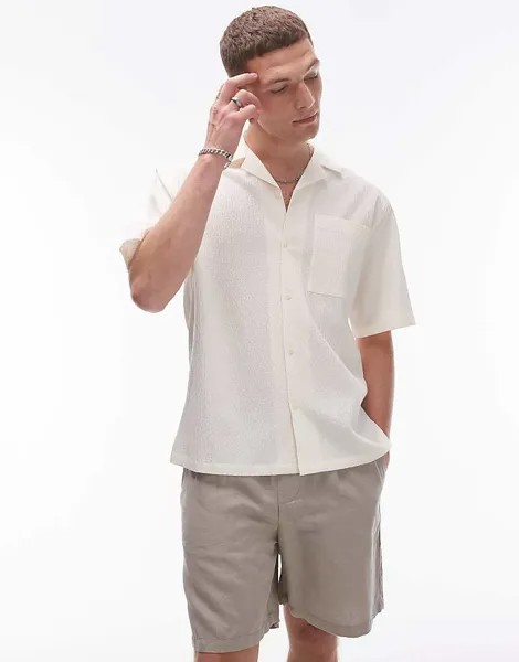 Topman – рубашка свободного кроя с короткими рукавами из сирсакера цвета экрю