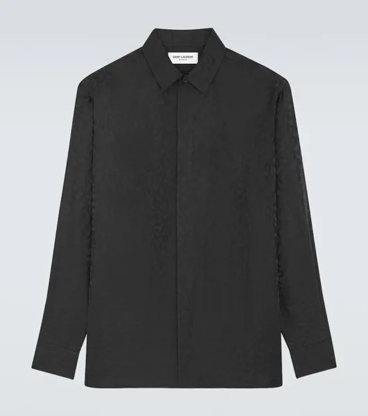 Жаккардовая шелковая рубашка Saint Laurent, черный
