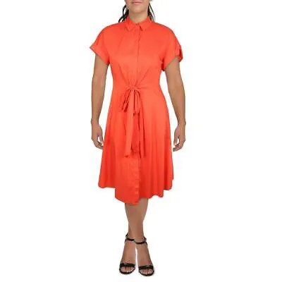 Женское оранжевое легкое платье-рубашка миди Lauren Ralph Lauren 14 BHFO 7773