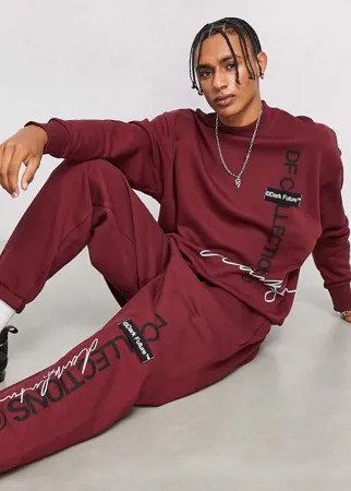 Бордовый oversized-свитшот с логотипами (от комплекта) ASOS Dark Future-Красный