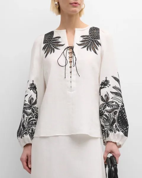 Изысканная роскошная льняная блузка с вышивкой DOROTHEE SCHUMACHER, цвет Camellia White