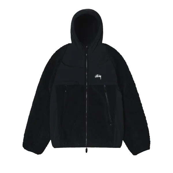 Куртка Stussy Sherpa со вставками и капюшоном, цвет Черный