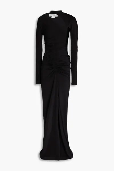Платье макси из атласного джерси с вырезами и сборками Victoria Beckham, черный