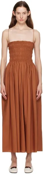 Оранжевое платье-макси с гофрированными сборками Matteau