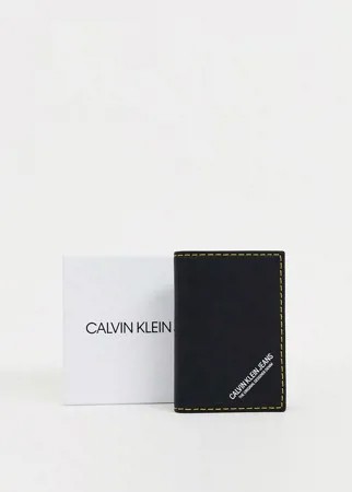 Кожаная кредитница с контрастными строчками Calvin Klein Jeans-Черный