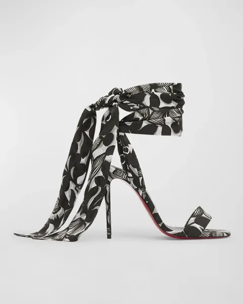 Сандалии Sandale Du Desert на красной подошве с принтом Christian Louboutin, цвет Black/White