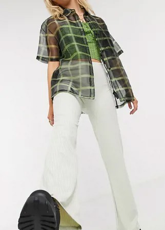 Расклешенные брюки в рубчик шалфейно-зеленого цвета COLLUSION-Зеленый цвет