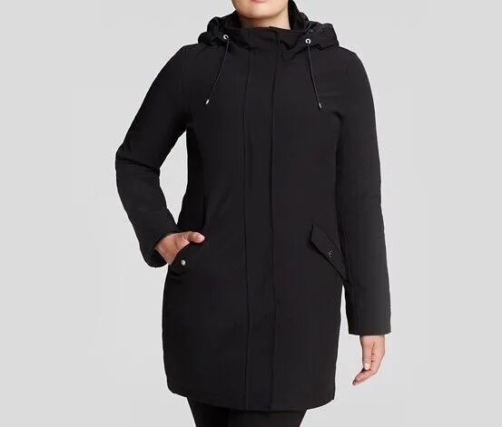 Calvin Klein NWT BLACK Женское пальто из мягкой ткани со стеганой подкладкой и капюшоном, размер S