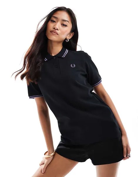 Черная рубашка-поло Fred Perry с двумя блестящими фиолетовыми полосками