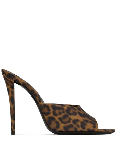 Saint Laurent мюли Goldie 110 с леопардовым принтом, коричневый