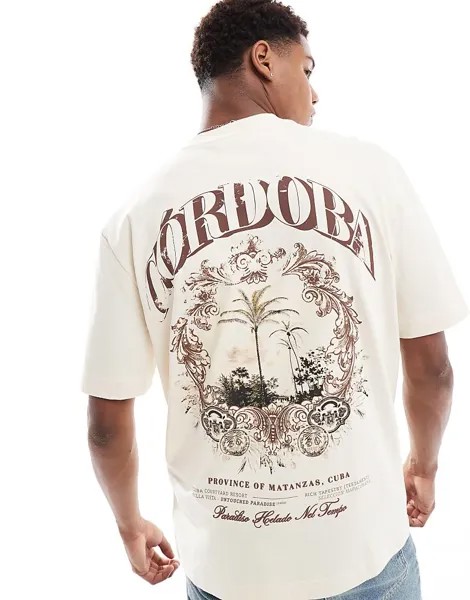 Бежевая футболка с принтом на спине River Island Cordoba