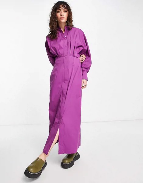 Фиолетовое платье-рубашка макси Object-Фиолетовый цвет