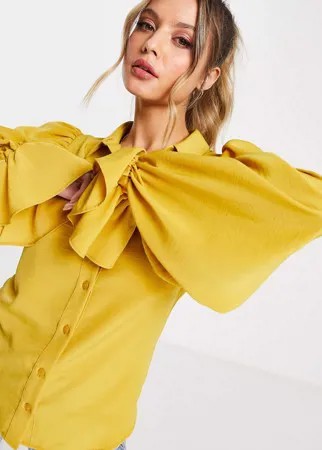 Мягкая рубашка медового цвета с объемными рукавами и завязками на манжетах ASOS DESIGN-Желтый