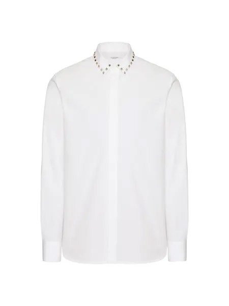 Хлопковая рубашка с длинным рукавом и черными заклепками без названия на воротнике Valentino, белый