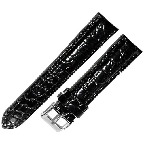Ремешок 1010-182-162 Черный кожаный ремень для наручных часов из натуральной кожи 18 х16 мм размер М лаковый аллигатор